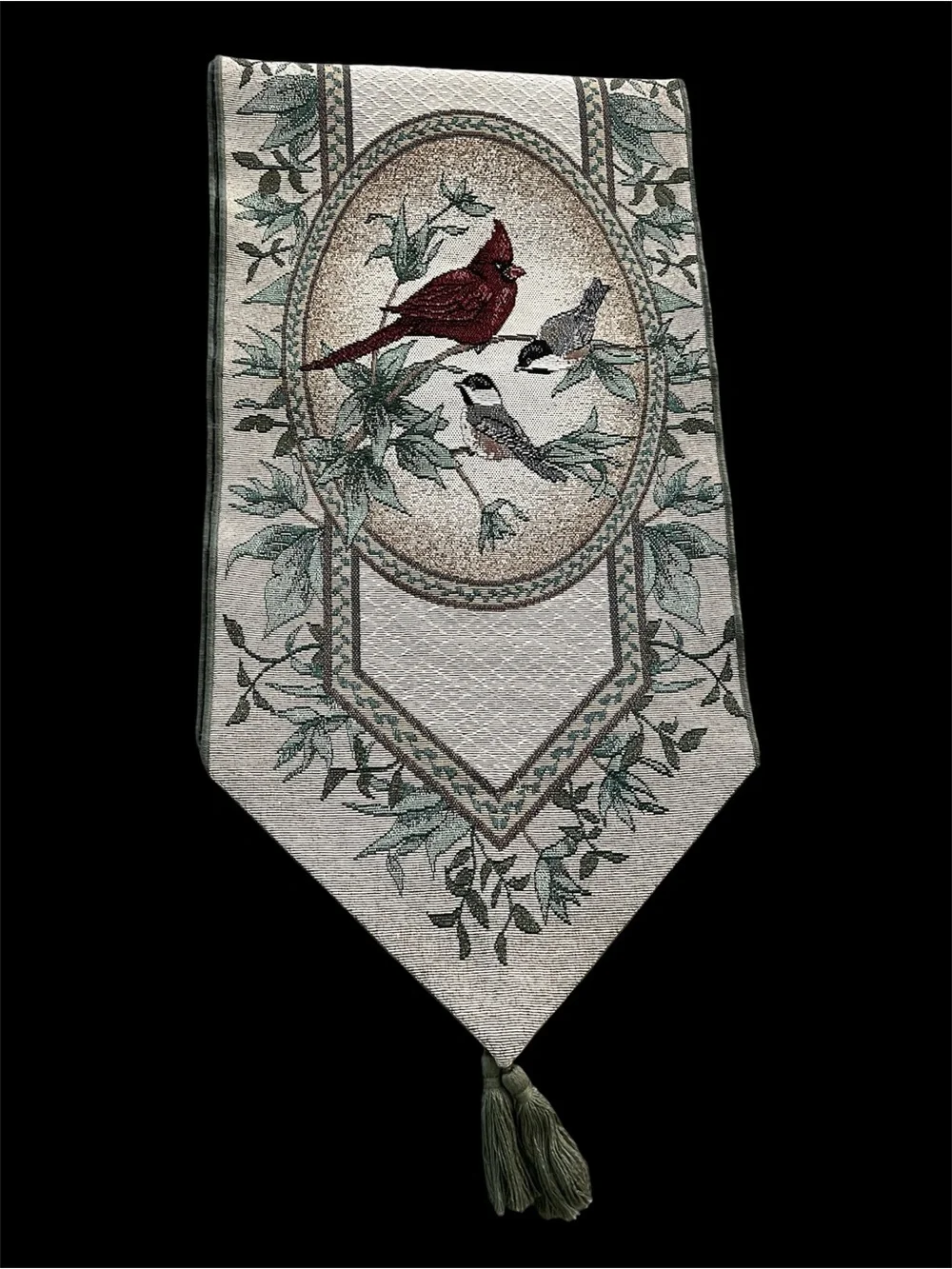 Red Cardinal and Chickadee Tapestry Table Runner 13” x 72”